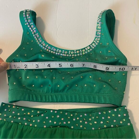 The Line up solo dance custom costume kelly green 2 piece maxi skirt leotard 10 - Picture 13 of 15